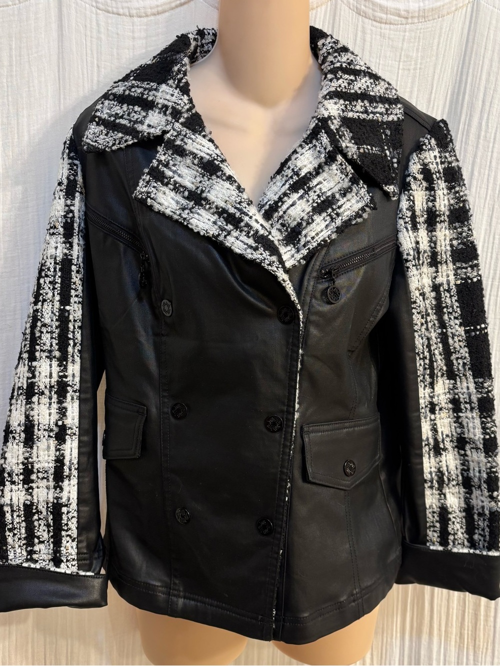 White House Black Market Tweed Pieced Coated Moto Jacket. Size 10p